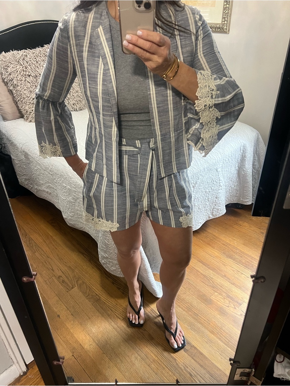 Zara Blue and White Striped Shorts